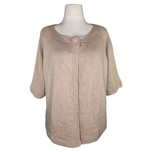 NWT Ballinger Gold 2X Taupe Wool Blend Satin Lined Short Sleeve Cardigan Jacket